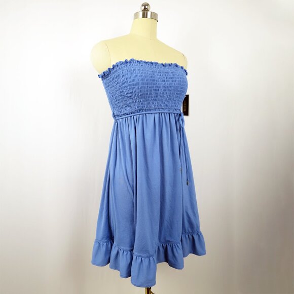 NWT Juicy Couture Blue Smocked Strapless Cover Up Tube Dress Ruffle Hem M - Picture 5 of 15